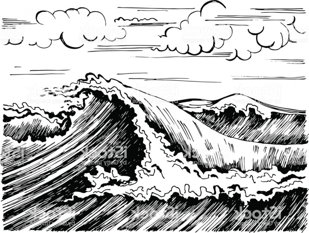 Sea Wave Graphic Art Black White Landscape Gm