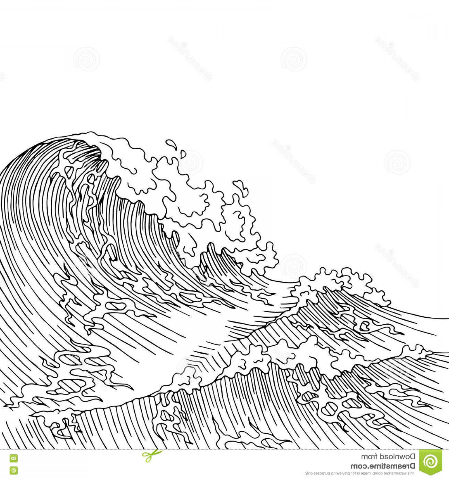 Stock Illustration Sea Wave Graphic Art Surf Black White