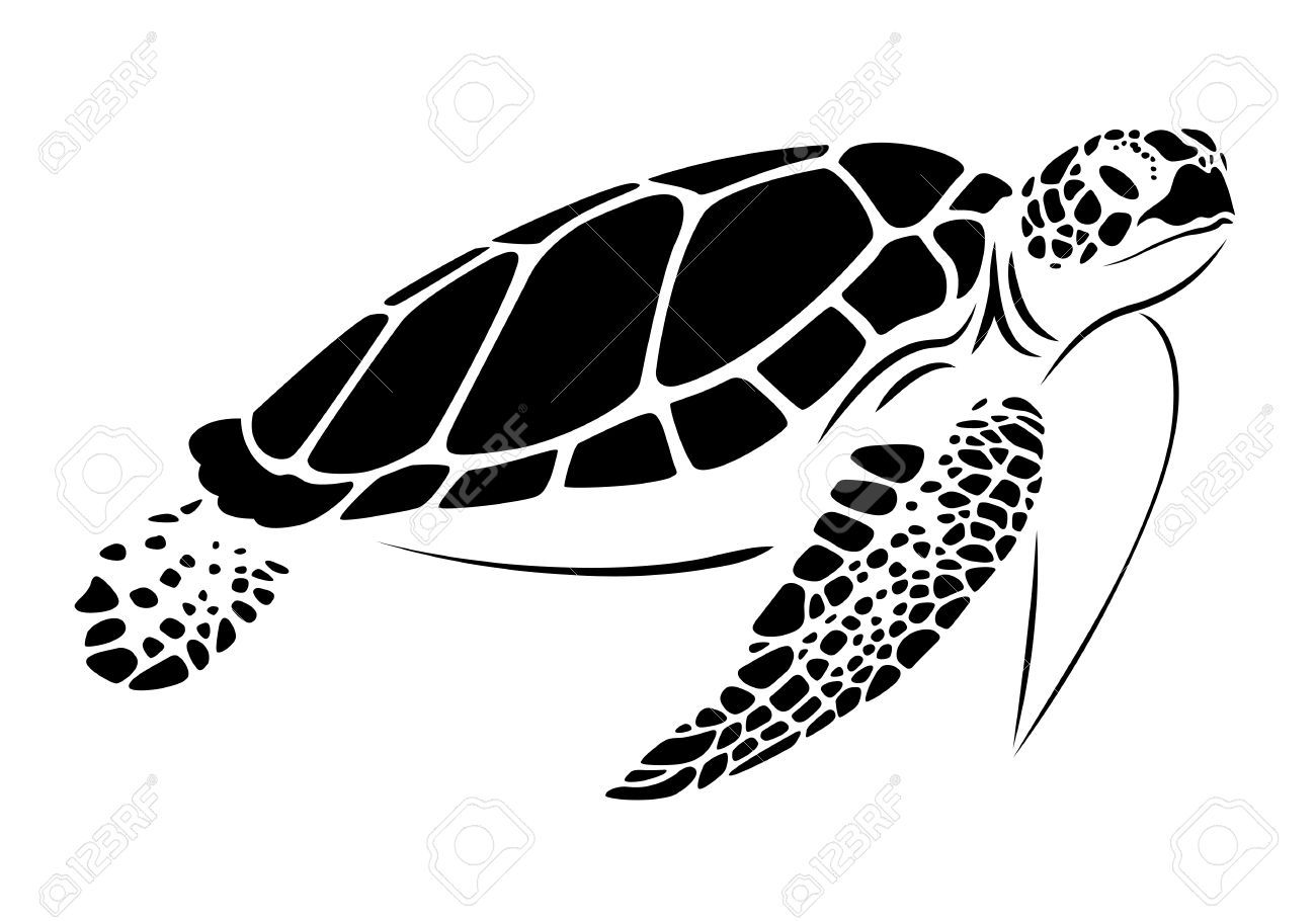 sea clipart black and white turtle