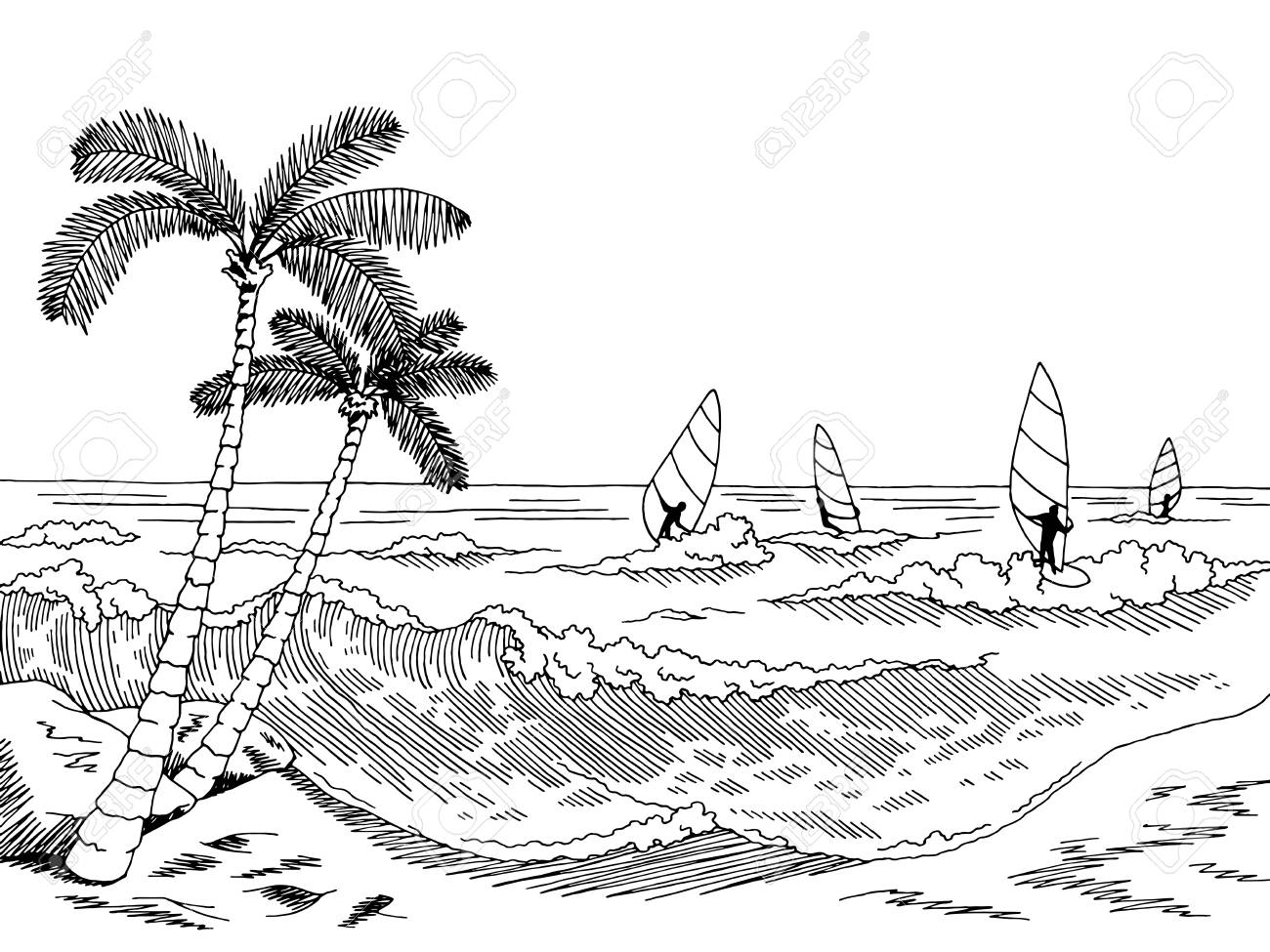 Ocean water clipart black and white