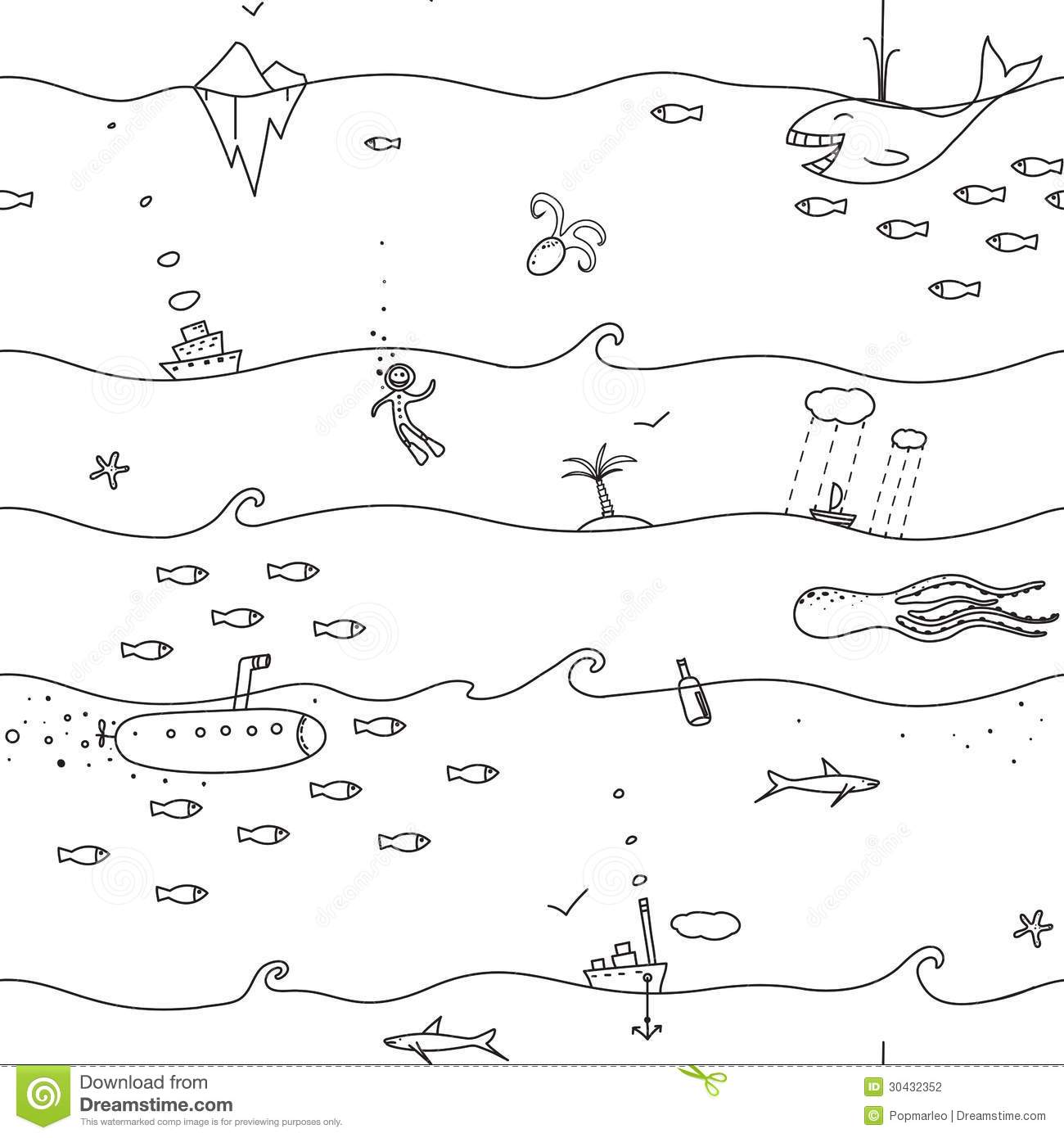 sea clipart black and white water