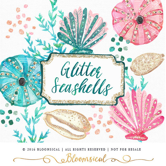 Glitter Seashells Clip Art