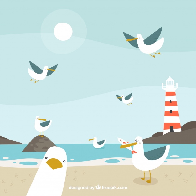Background with funny seagulls Vector