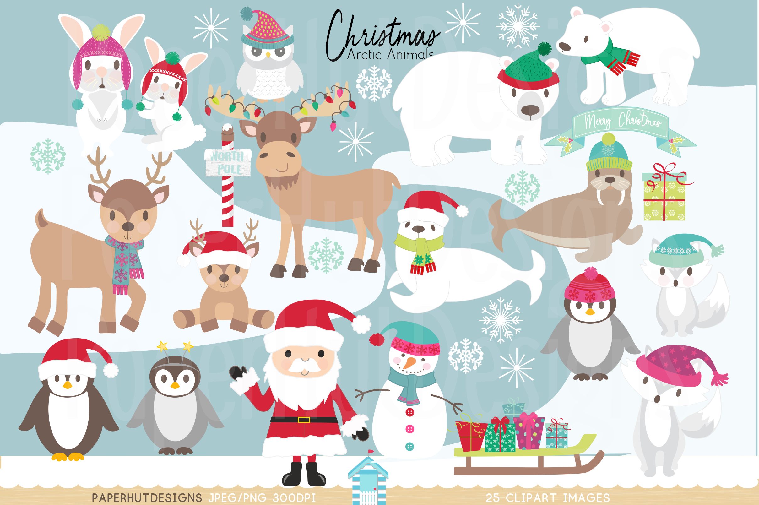 Christmas Arctic Animals Clipart