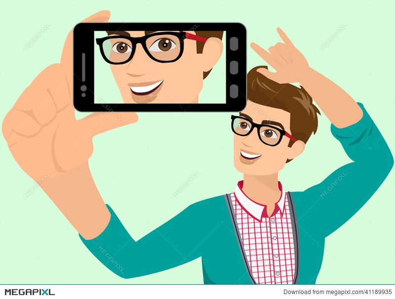 Happy Guy Is Taking Selfie Illustration