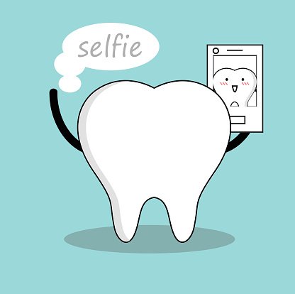 Vector of Cute white tooth taking selfie Clipart Image