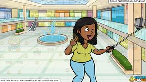 A Black Woman Takes A Wacky Selfie Shot and The Inside Of A Shopping Mall  Background