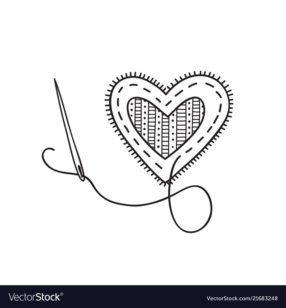 Sewing heart with needle
