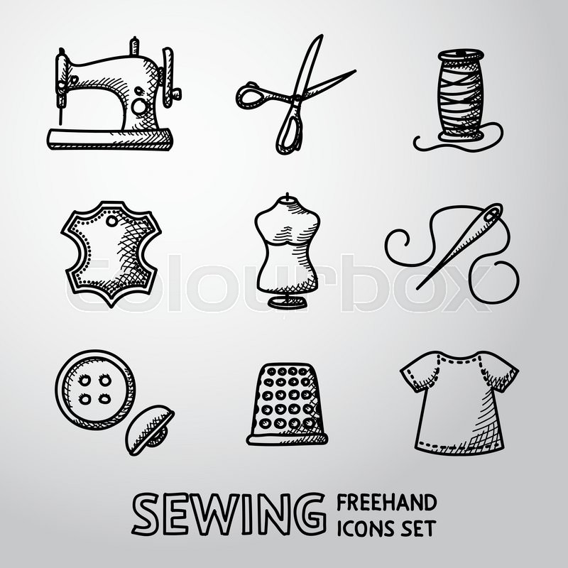 Set of handdrawn sewing icons