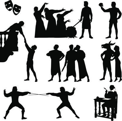 Silhouettes of Shakespeare and his most famous plays