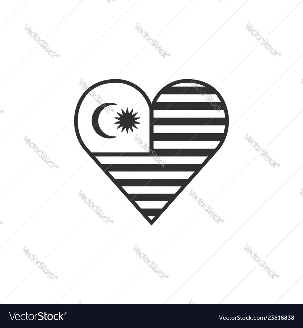 Malaysia flag icon in a heart shape in black