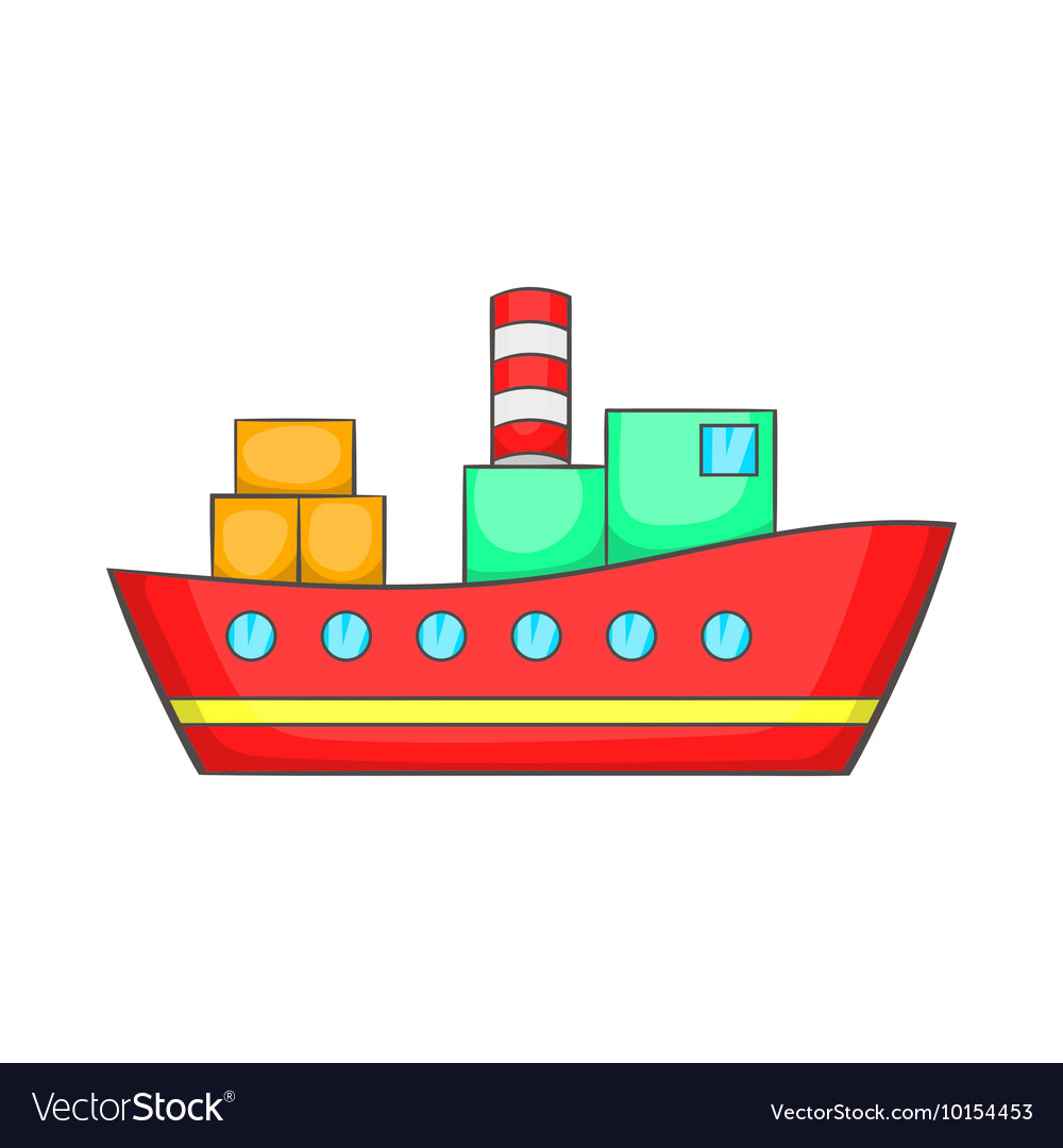 Red cargo ship icon cartoon style