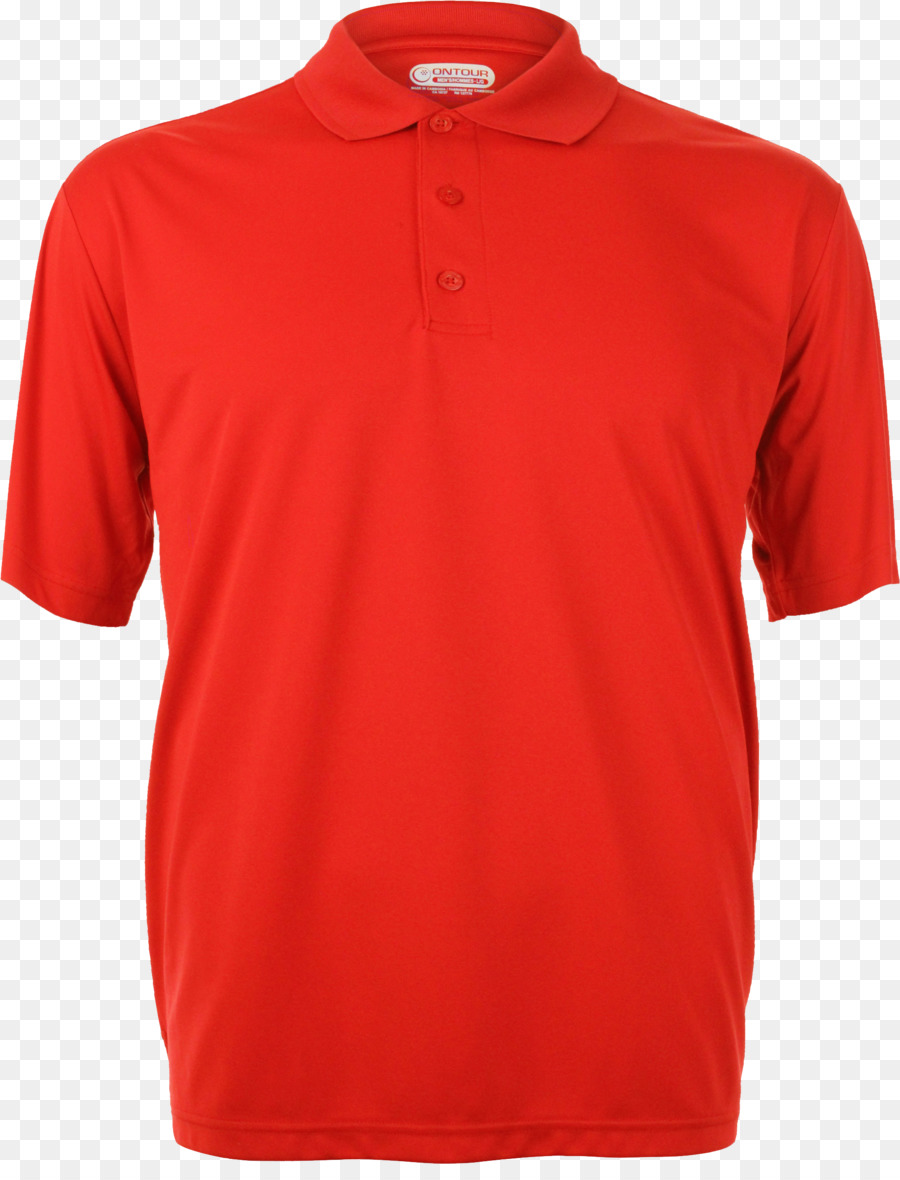 Red polo shirt.
