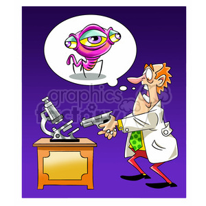 Scientist shooting his microscope alien bug clipart