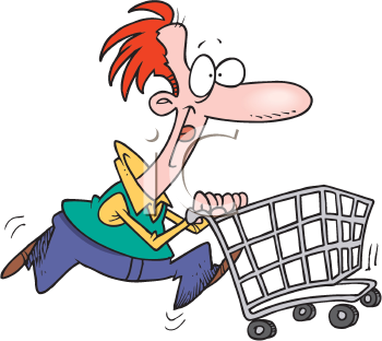 Royalty Free Clipart Image of a Man With a Shopping Cart