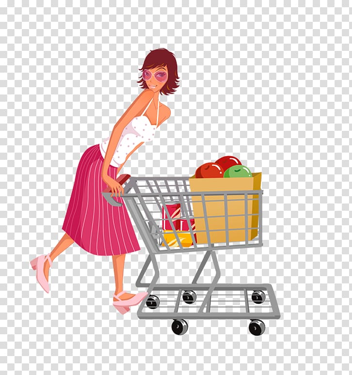 Shopping cart Designer , Woman pushing a shopping cart
