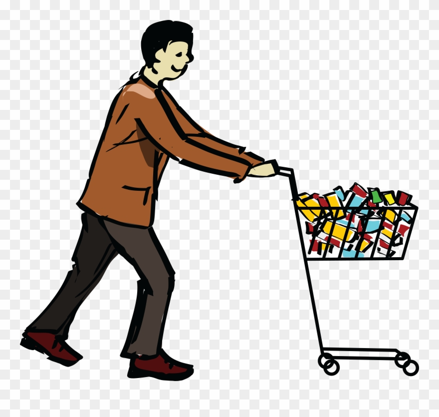 Free Clipart Of A Man Pushing A Grocery Shopping Cart