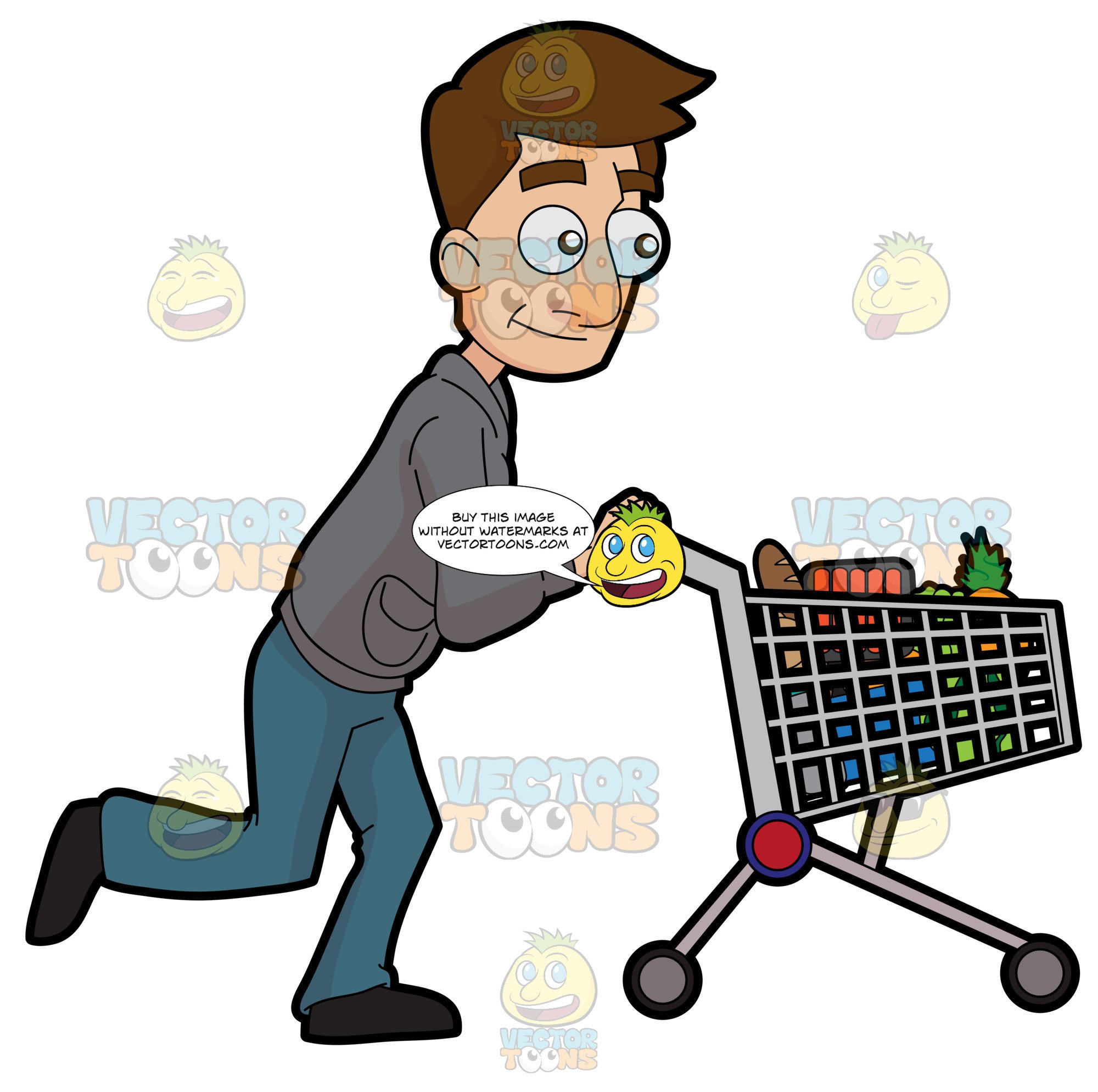 A Man Pushing A Grocery Cart