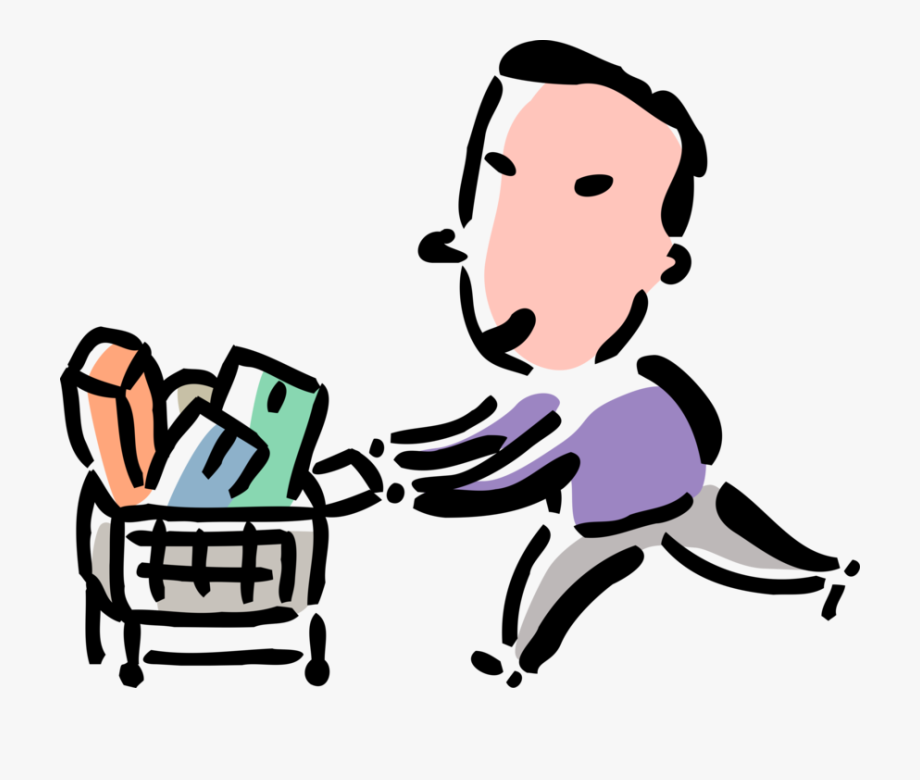 Shopper Pushes Grocery Shopping Cart