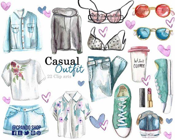Casual outfit, fashion graphics, fashion clipart, sneakers