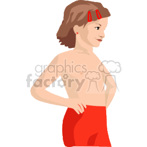 A little girl in red shorts and no shirt clipart