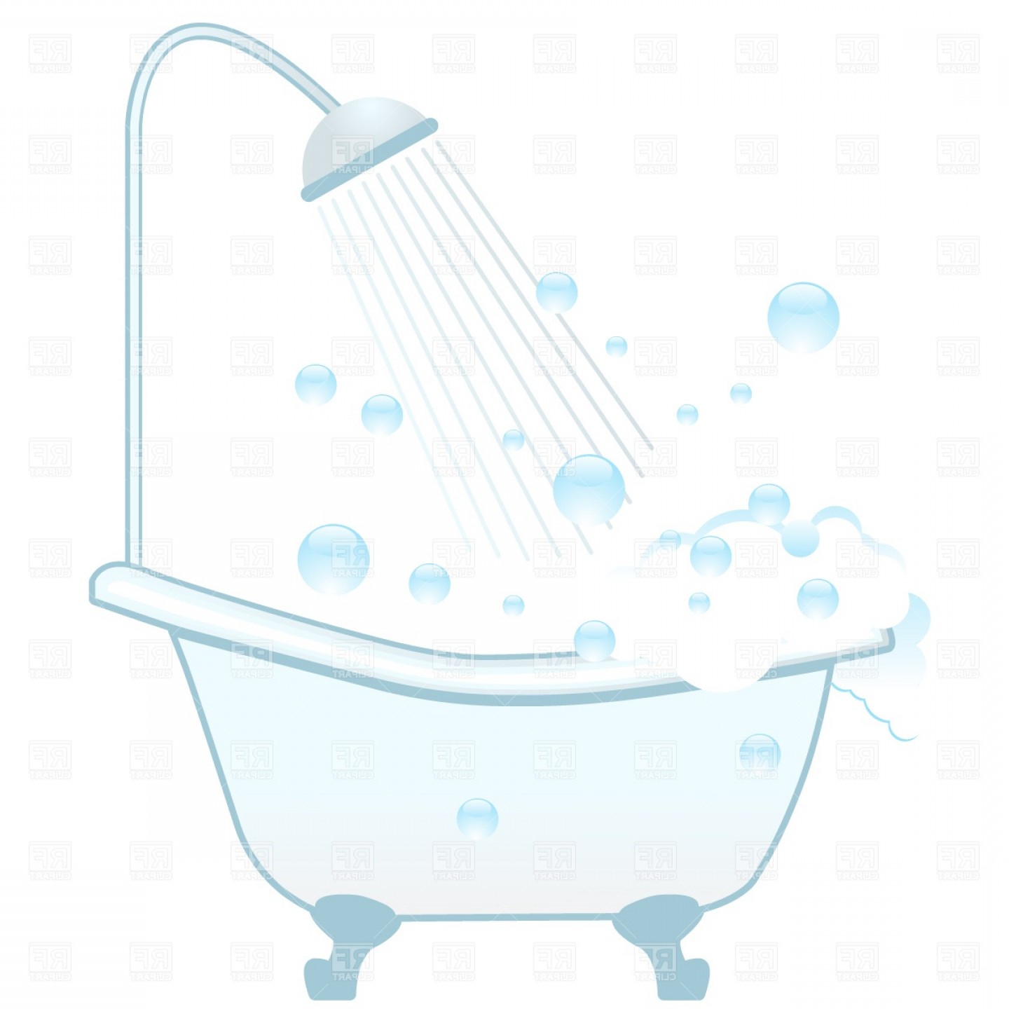 Bathtub Shower And Foam Vector Clipart