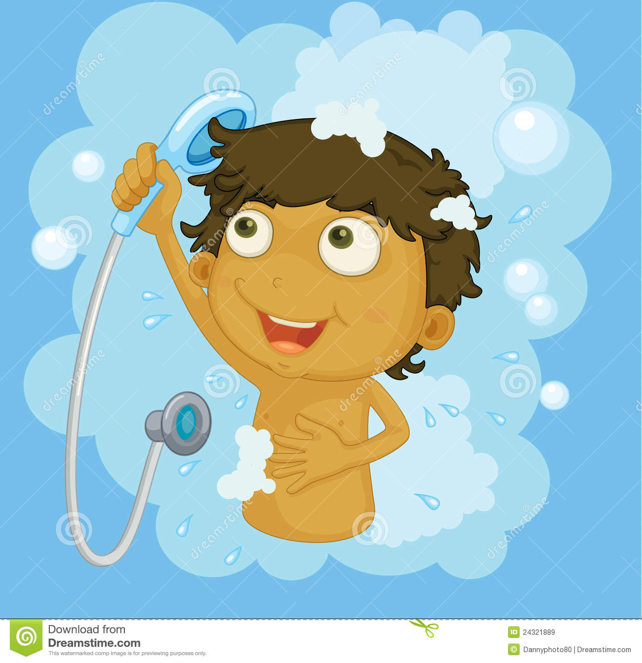 Child taking a shower bath clipart