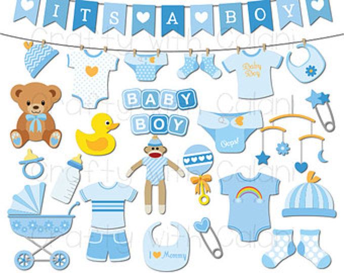 Baby Boy Clipart, Boy Baby Shower Digital clip art set