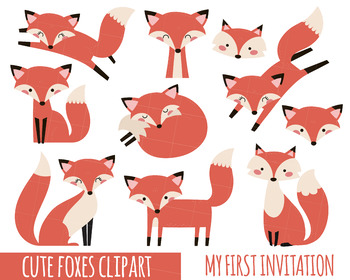 Fox Clipart, Cute Fox Clipart, Baby Shower Clipart, Party Clipart, Woodland  Anim