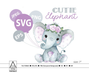 Cute floral Girl Elephant SVG,vector clip art,baby girl elephant for baby  shower