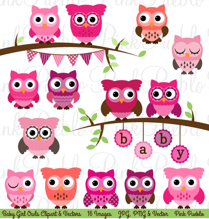 Girl Baby Shower Owl Clipart and Vectors