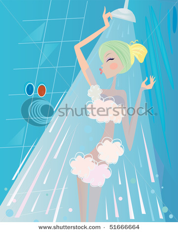 Cute Cartoon Picture of a Girl or Woman Taking a Shower in a
