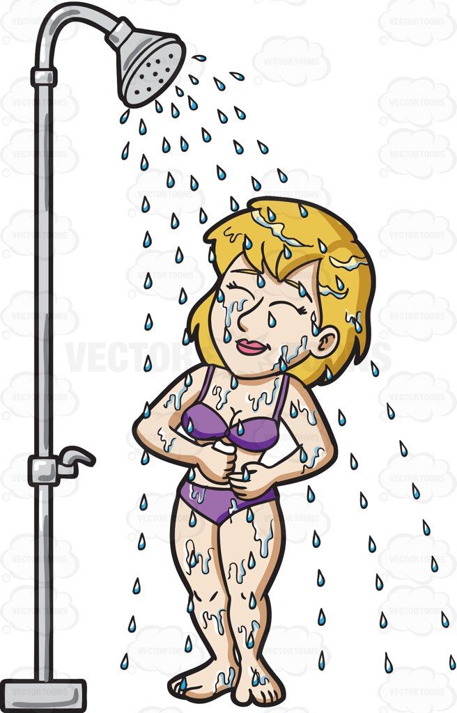 A contented and happy woman taking a shower