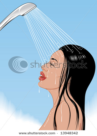 Woman Taking Shower Letting Warm Water Run Over Her Face and