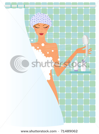 Woman in Bathroom Taking a Shower
