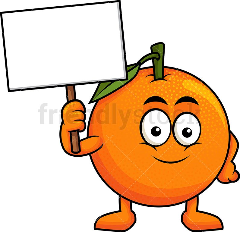 Orange mascot holding.