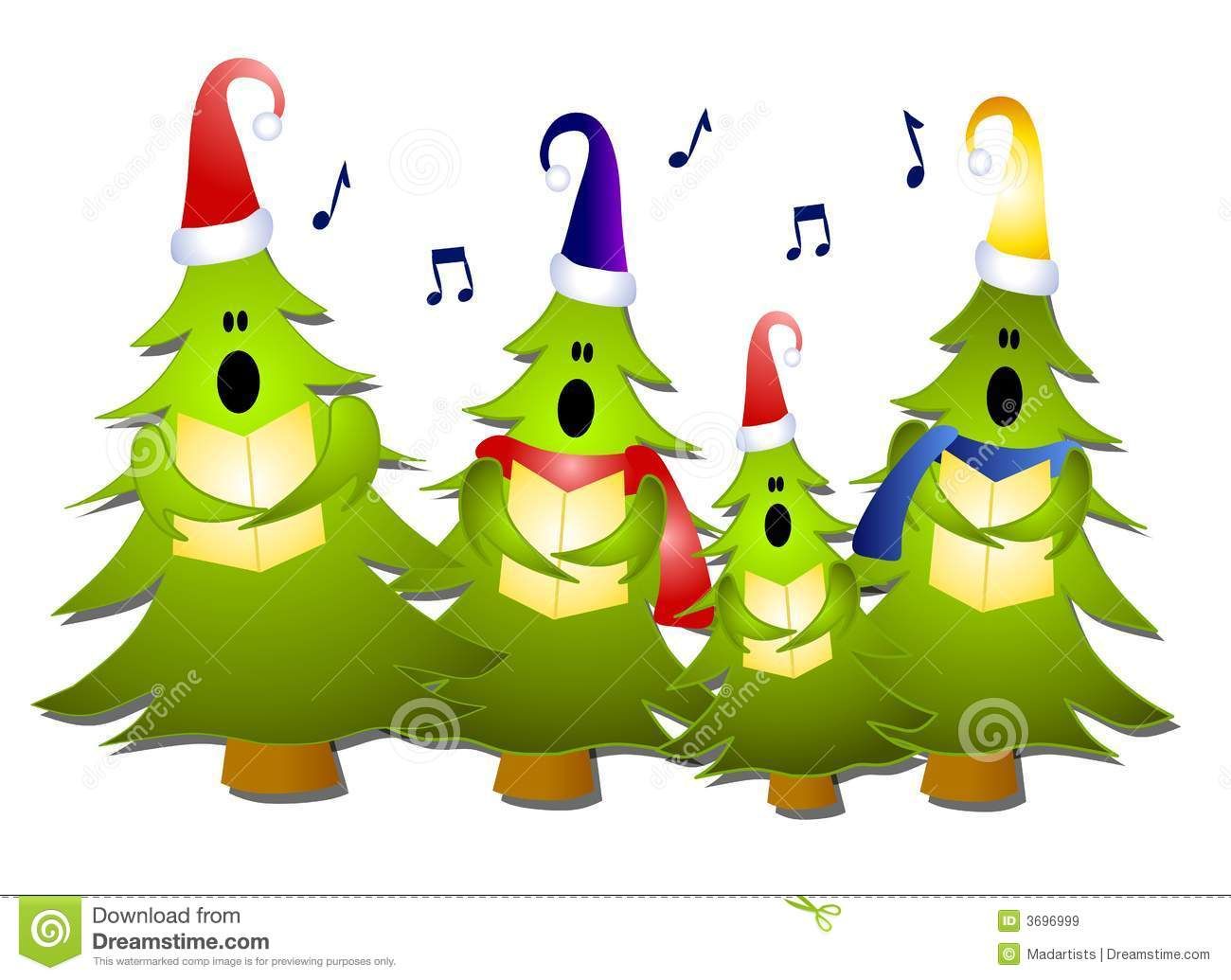 Clip Art Illustration Of A Group Of Christmas Tree Carolers