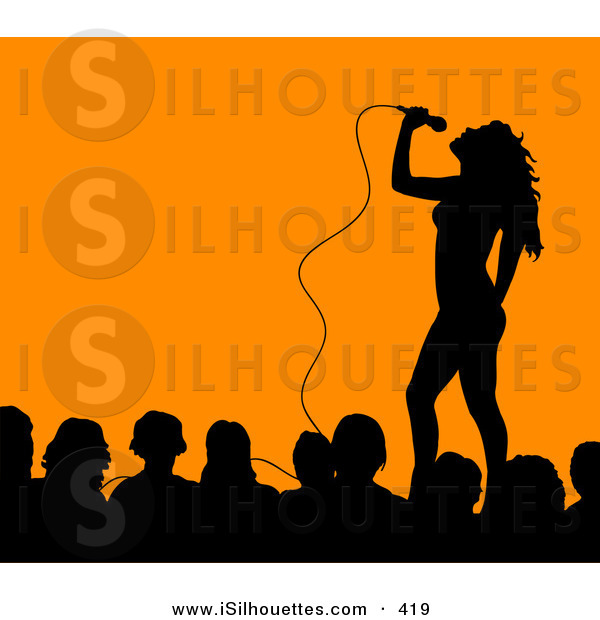 Silhouette Clipart of an Attractive Female Singer on Stage