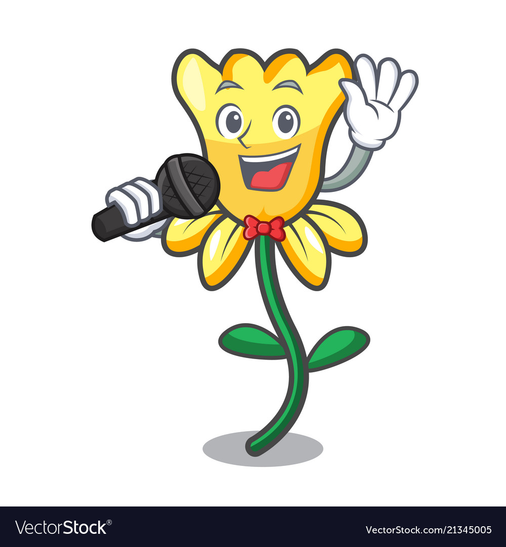 Singing daffodil flower mascot cartoon vector image