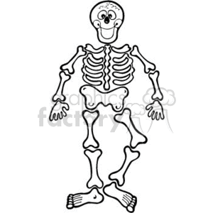 Black and white cartoon skeleton clipart
