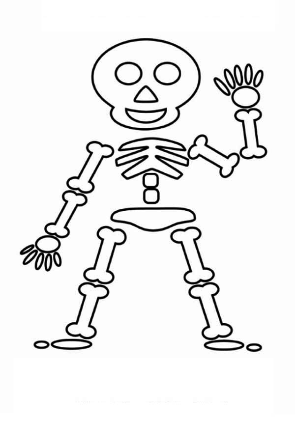 Friendly Skeleton say Hi Coloring Page