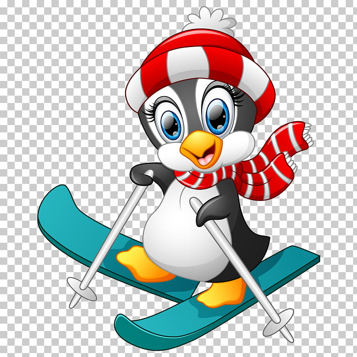 Penguin cartoon skiing.