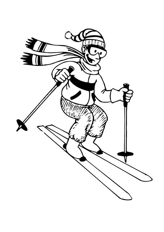 New Skiing Clipart Coloring Page Hand Drawing