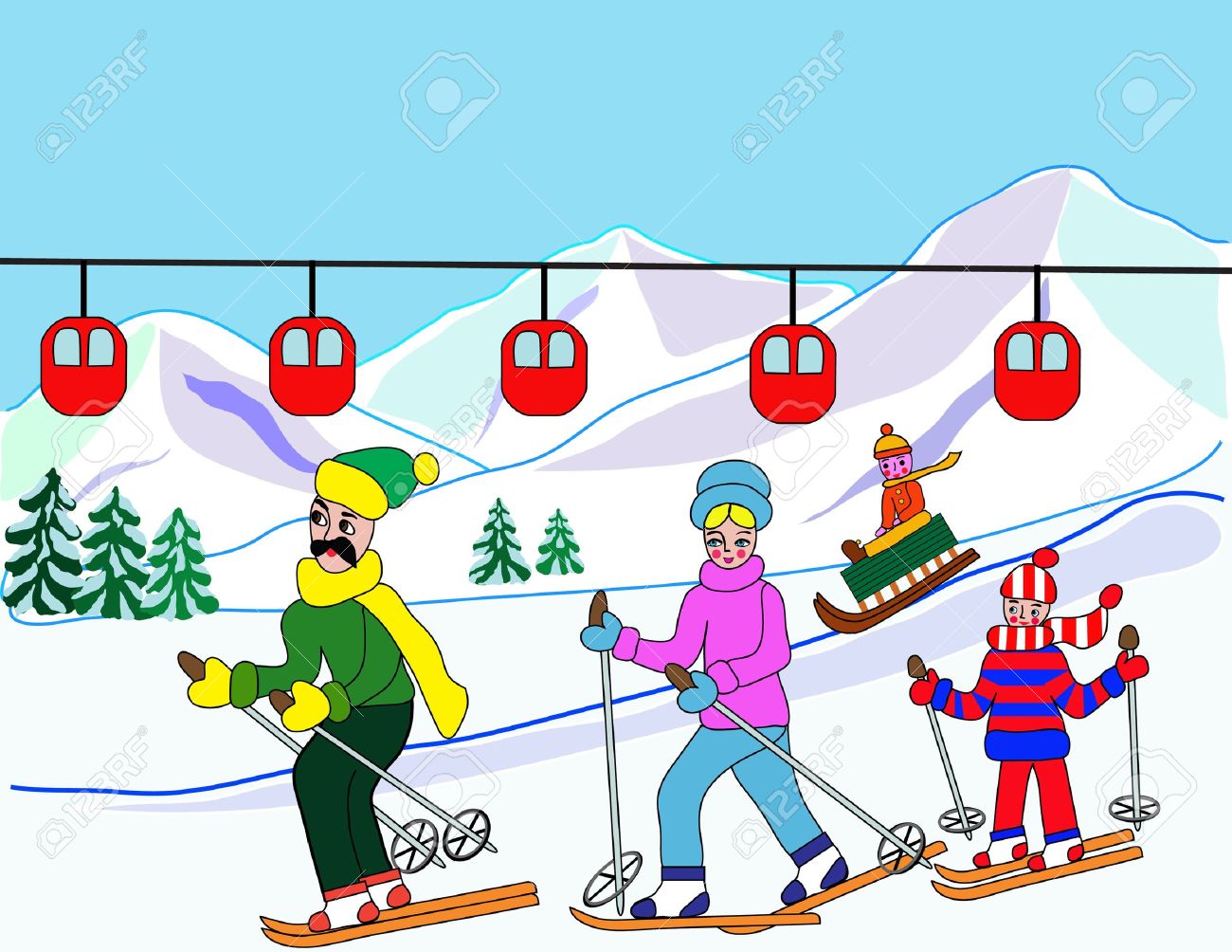 ski clipart family skiing