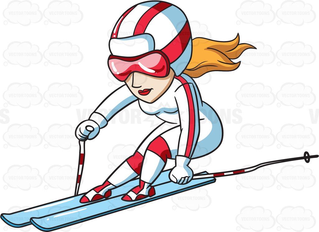 A female skier speeds down the trail