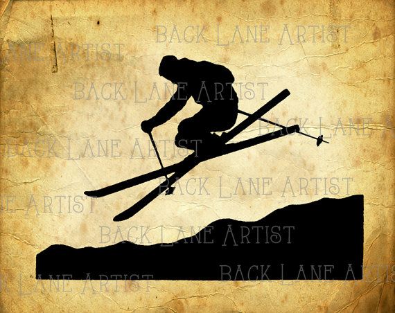 Ski Snow Boarder Sports Silhouette Clipart by BackLaneArtist