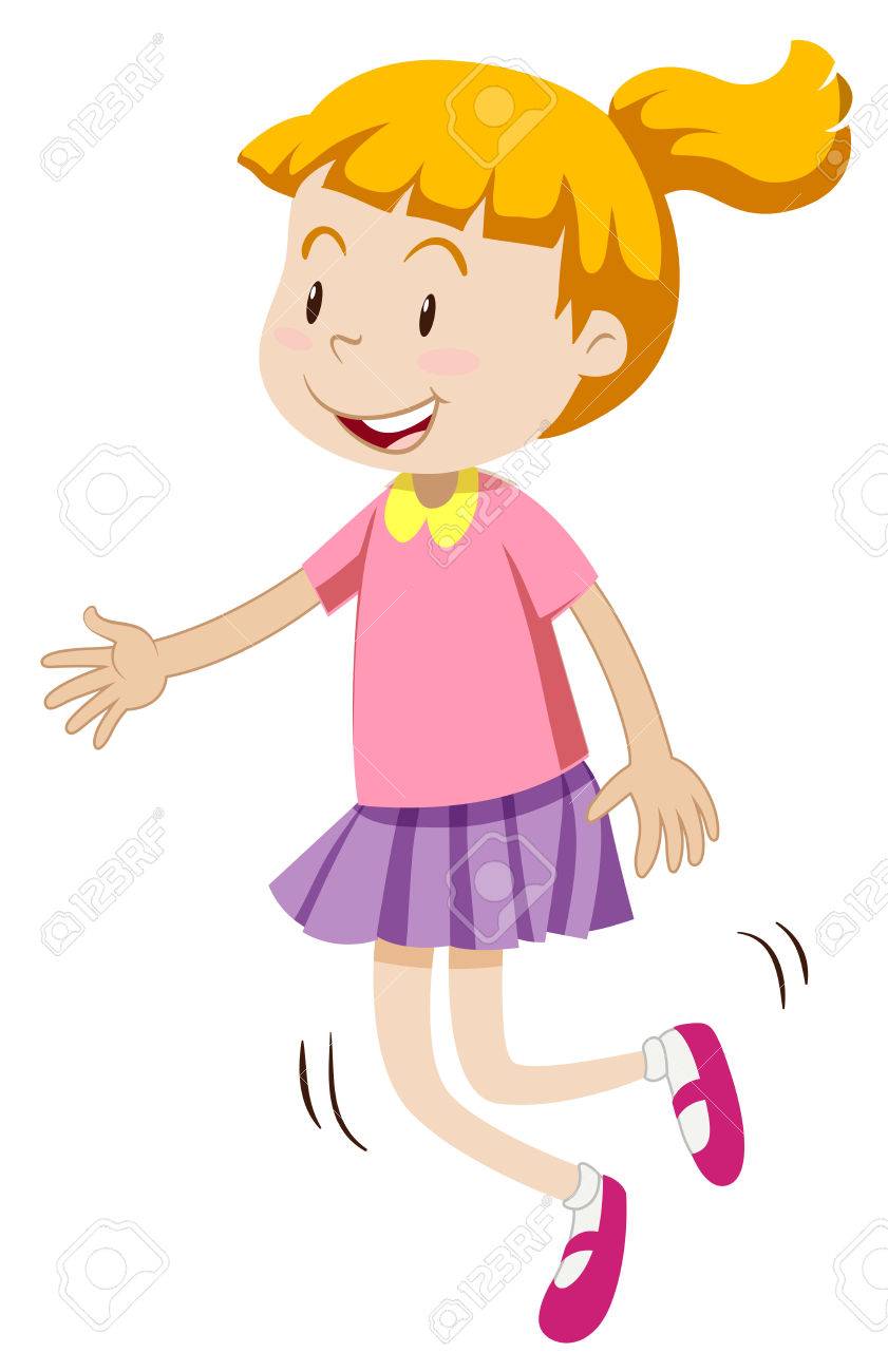 Little girl with happy face skipping