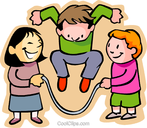 Little boy with girls skipping rope Royalty Free Vector Clip
