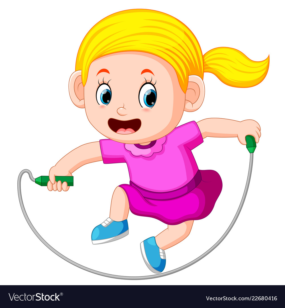 Young girl skipping.