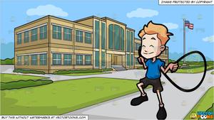 A Boy Skipping Rope and A Small Town High School Background